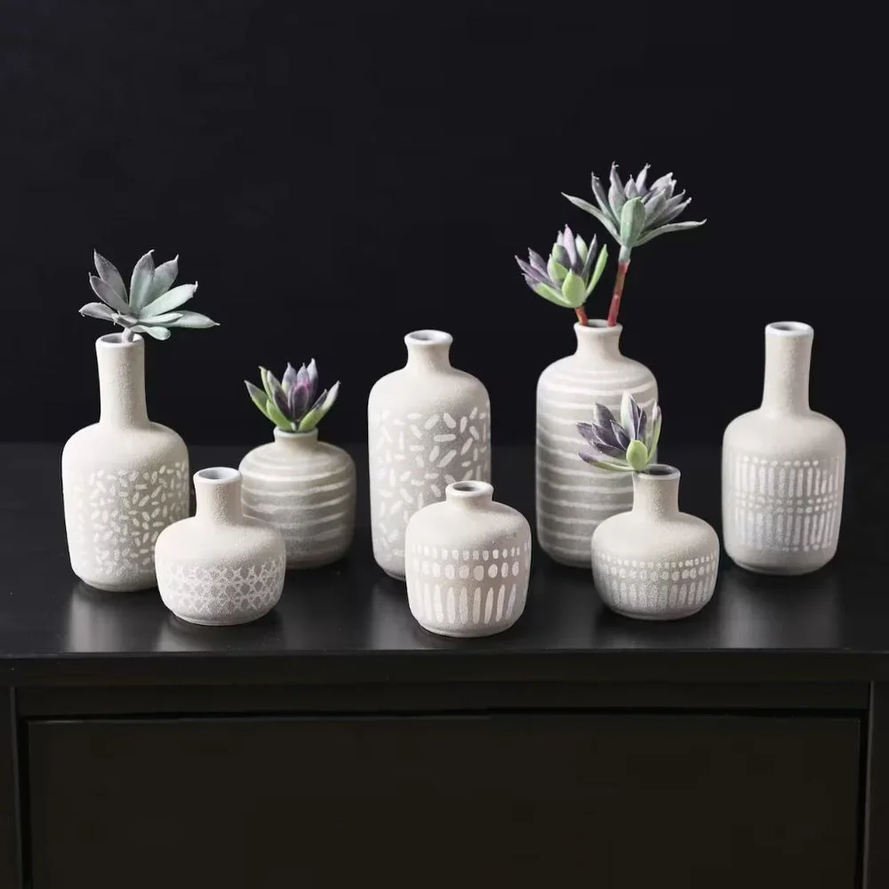 Storied Home Decorative Stoneware Vases, Set of 8. NEW